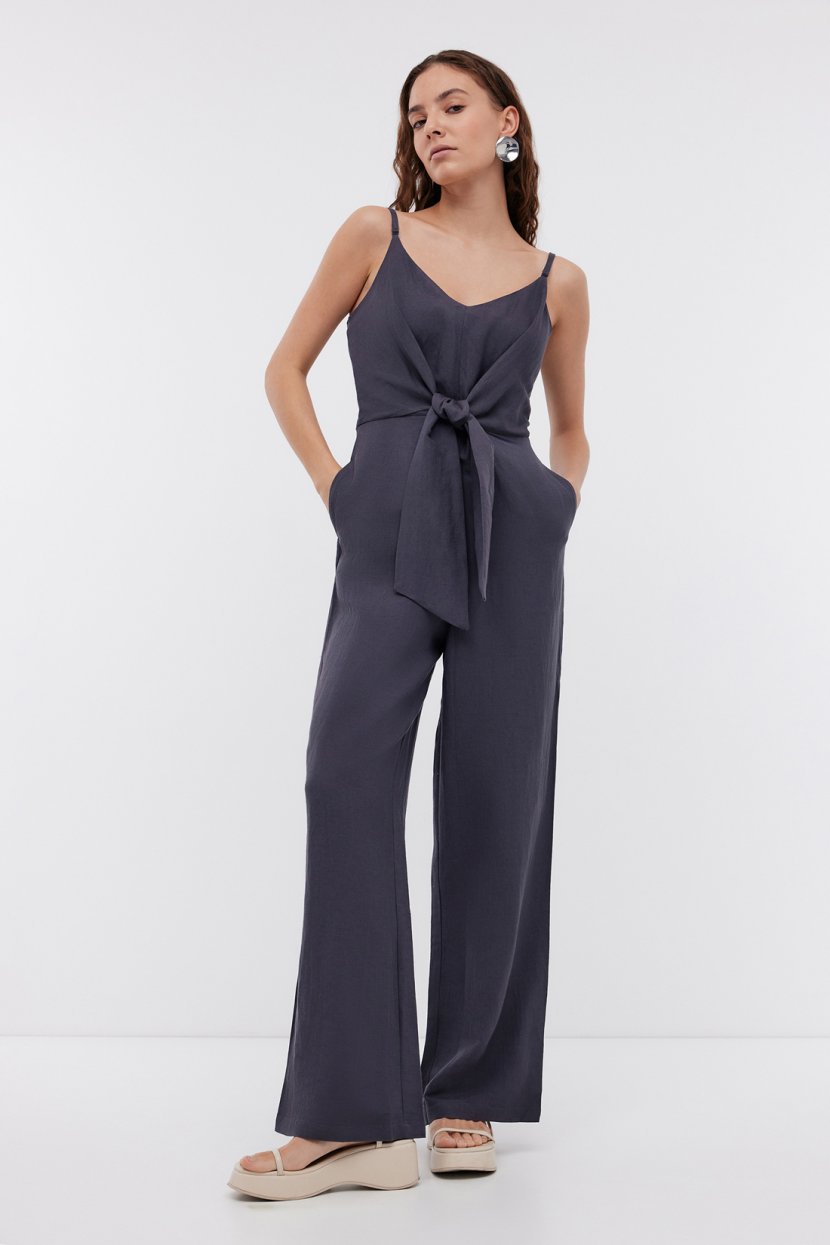 Комбинезон из льна на тонких бретелях L серый 2969₽