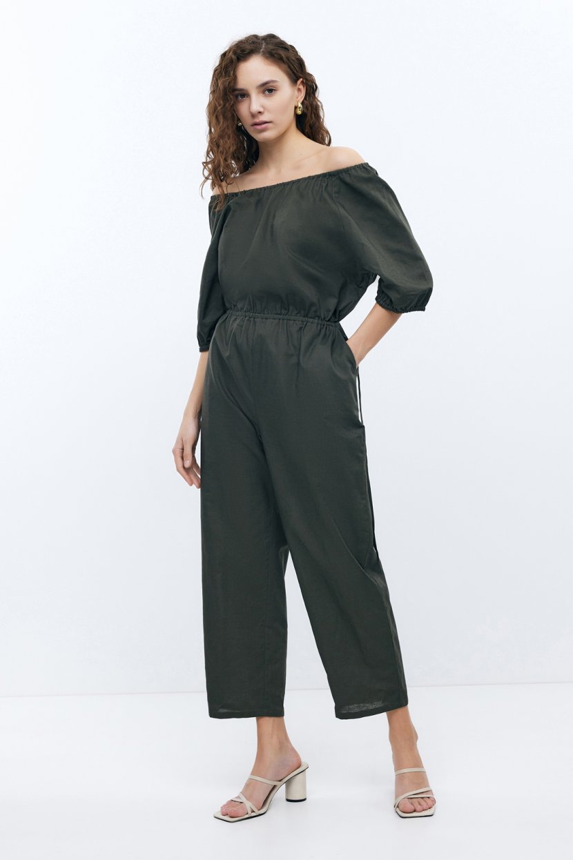 Комбинезон из хлопка и льна с открытыми плечами 5999₽