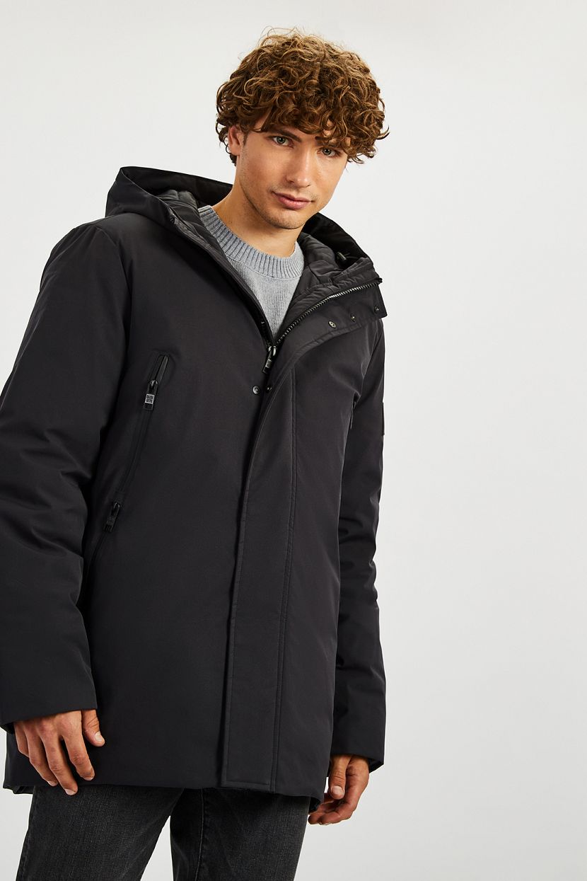 Пуховик, XXL, черный мужской пуховик средней длины теплая свободная куртка с капюшоном зимний пуховик 2023