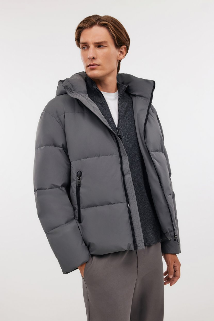 Пуховик с воротником-стойкой и капюшоном 3XL серый 20799₽
