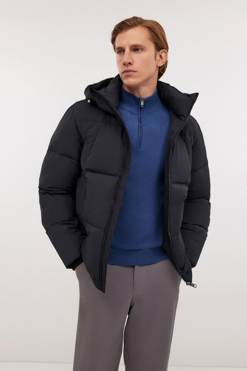 Пуховик с внутренними манжетами и капюшоном, 3XL, черный