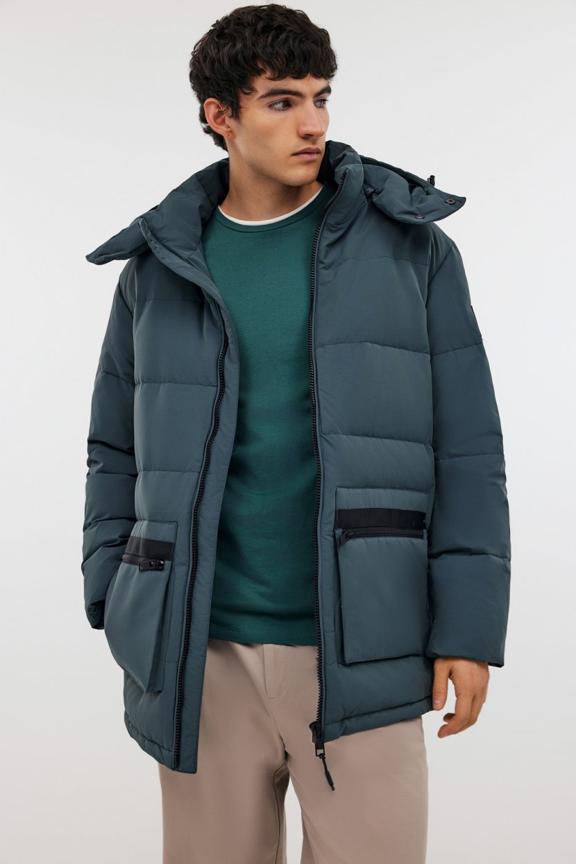 Пуховик с воротником-стойкой 3XL серый 13145₽