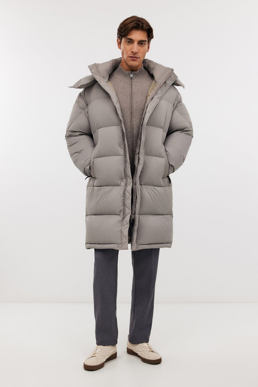 Пуховик с воротником-стойкой и съемным капюшоном серый 22999₽