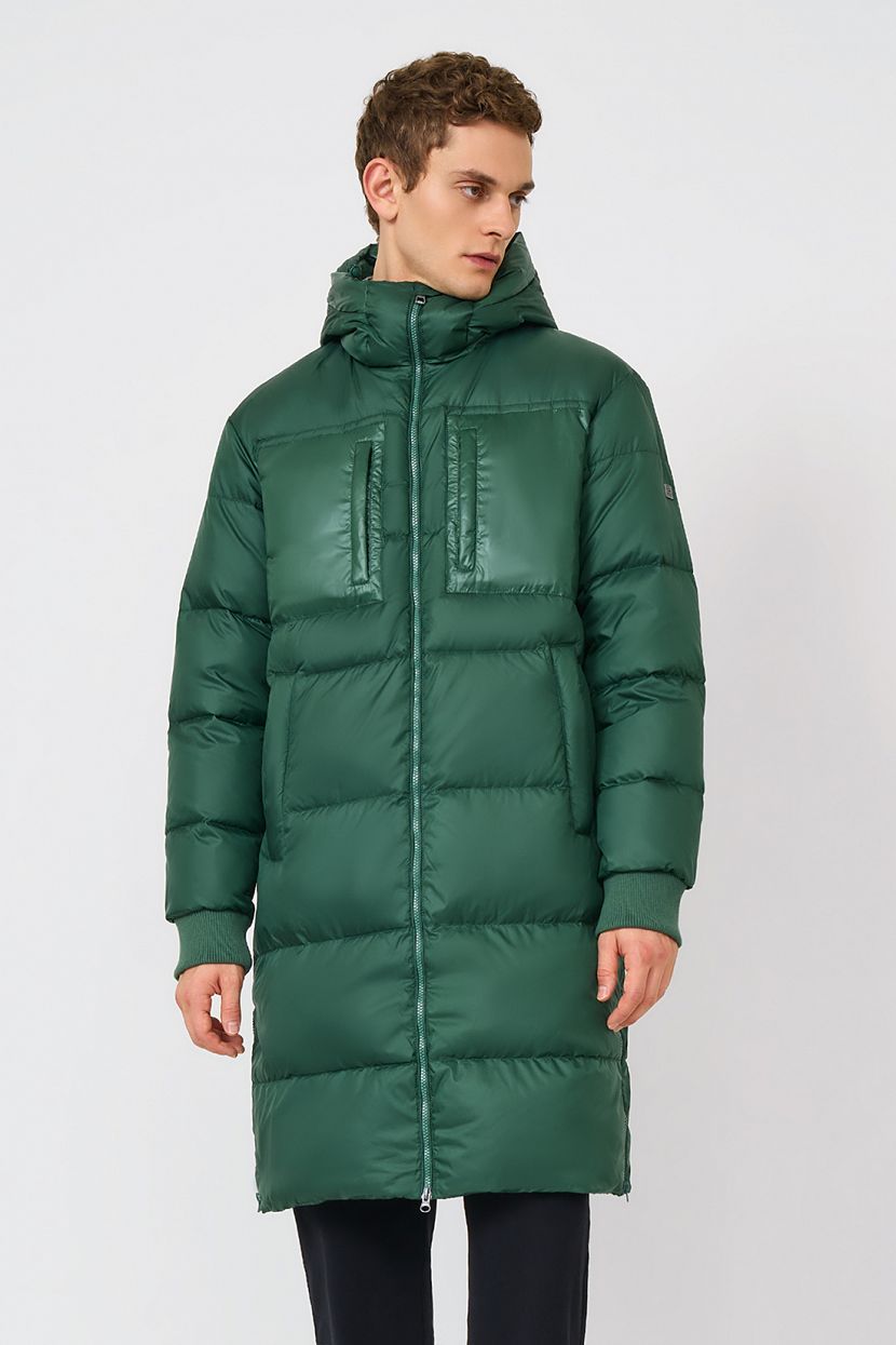 Пуховое пальто на молнии (арт. baon B5223503), размер S, цвет зеленый