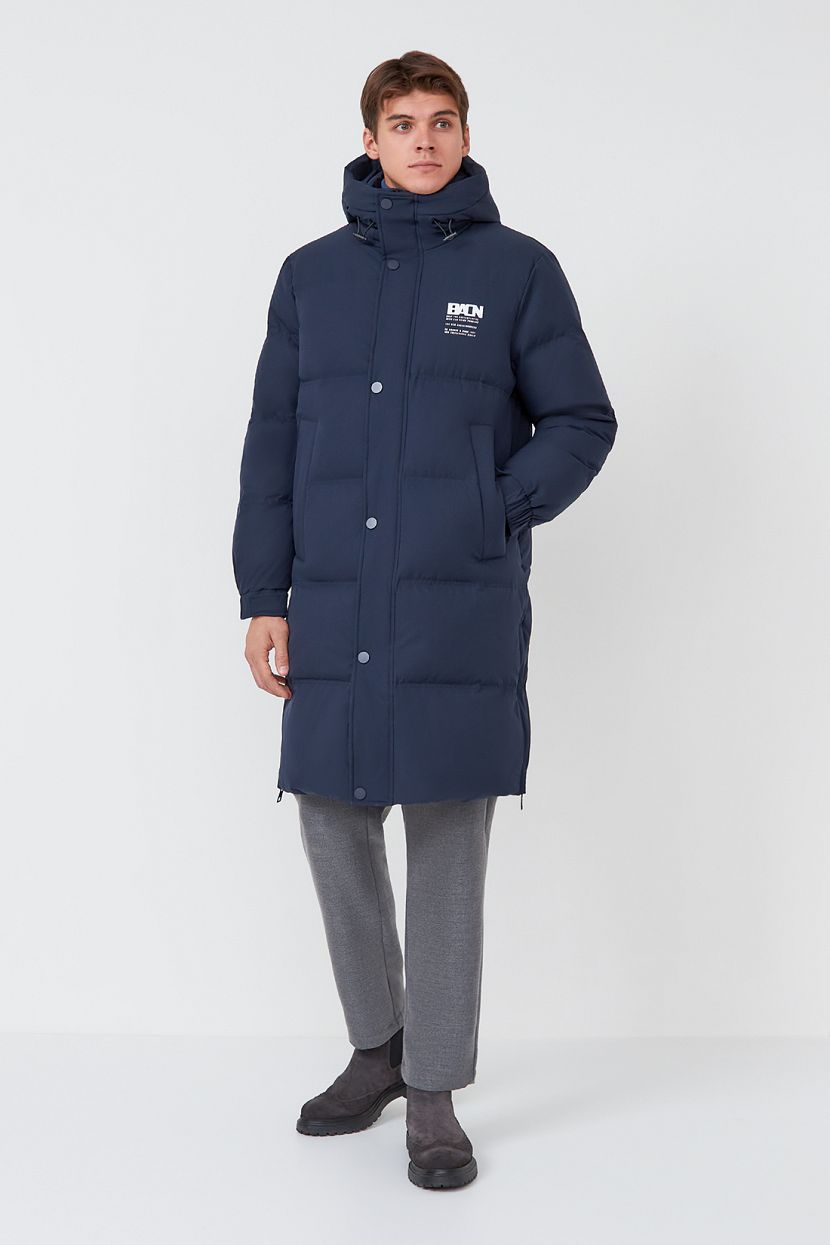 Пуховое пальто с капюшоном (арт. baon B5223510), размер M, цвет синий