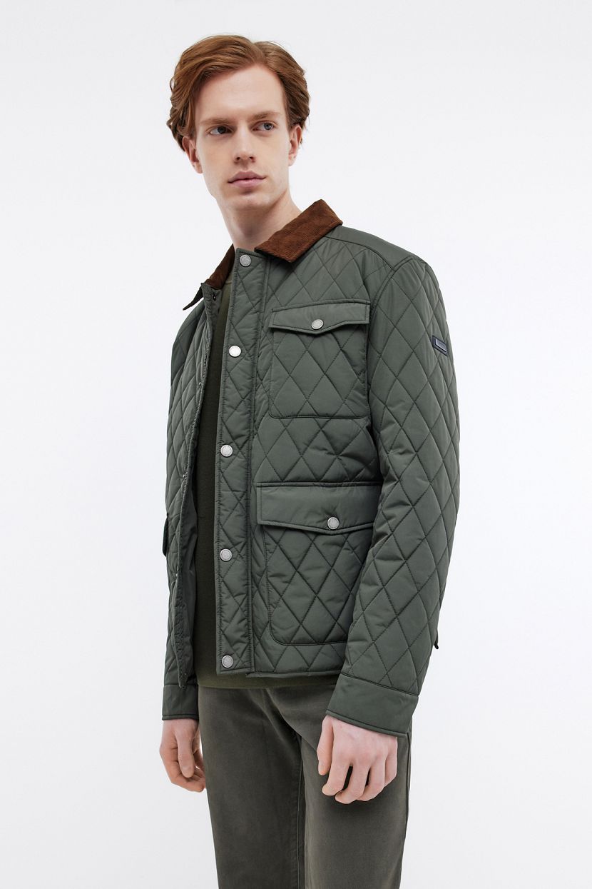 Куртка со стежкой и отложным воротником, XXL, зеленый