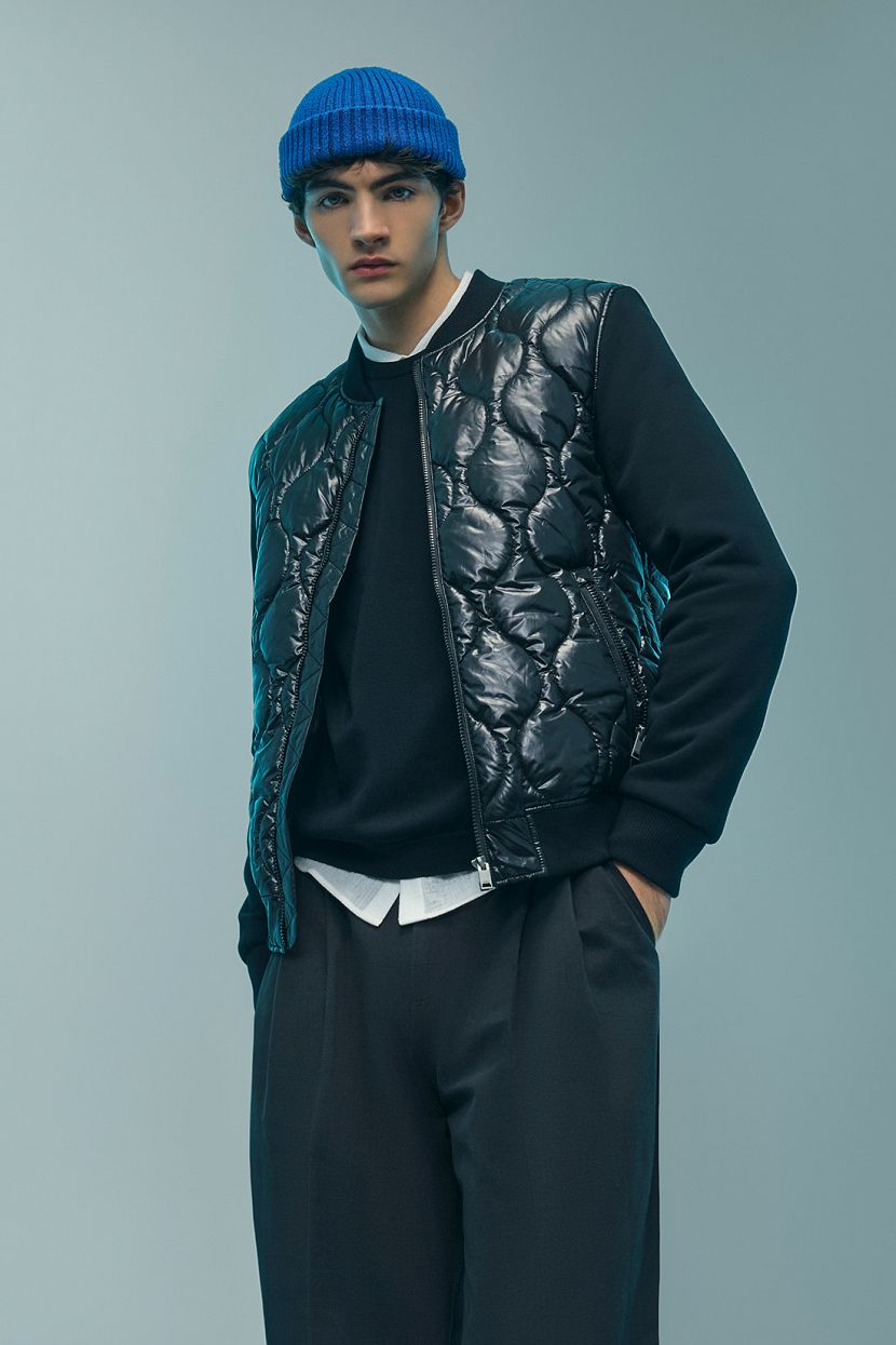 Куртка-бомбер с трикотажными рукавами M черный 3779₽