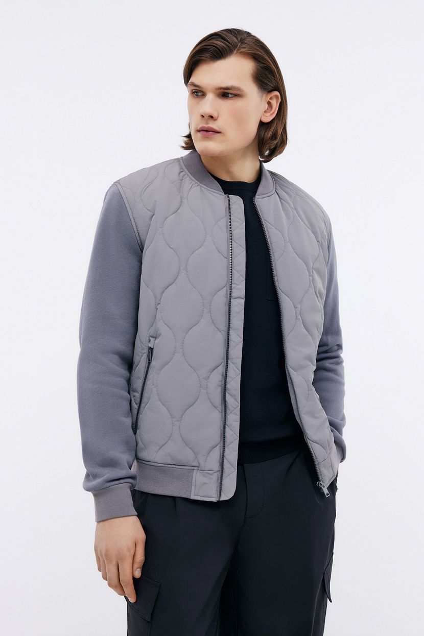 Куртка-бомбер с трикотажными рукавами, XXL, серый