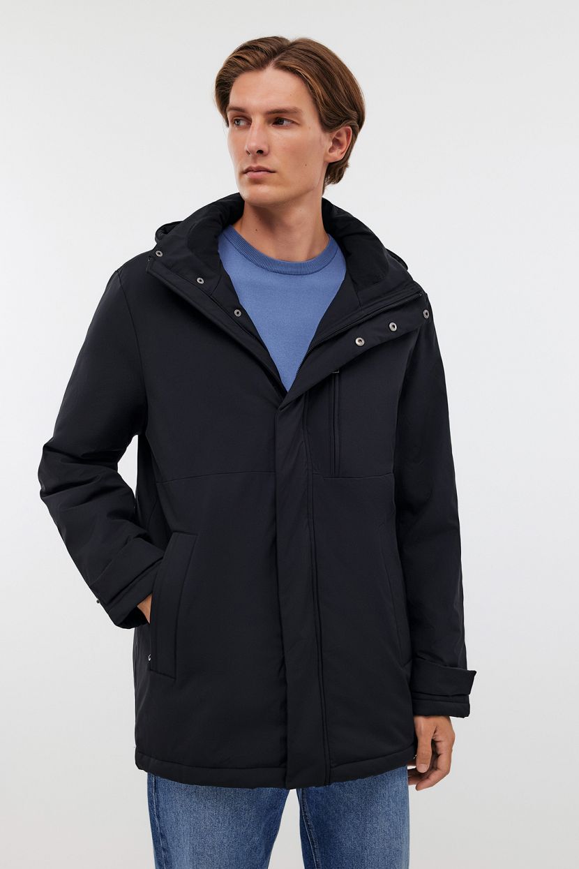 Утепленная куртка прямого силуэта с капюшоном L черный 9999₽