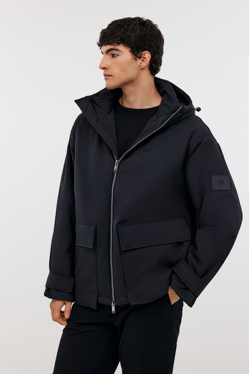 Объемная утепленная куртка со спущенным плечом черный 8129₽