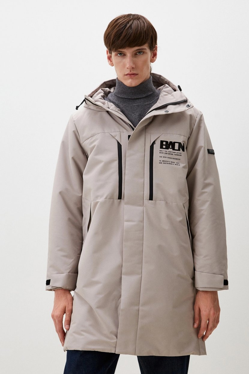 Удлиненная куртка с капюшоном 3XL серый 13999₽