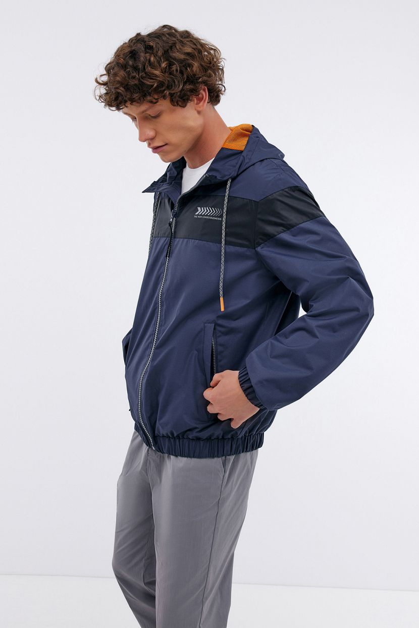 Спортивная куртка-ветровка на молнии, 3XL, синий