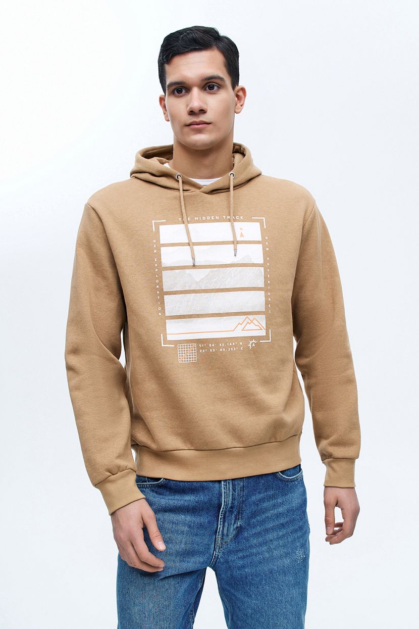 Худи с принтом, L, бежевый