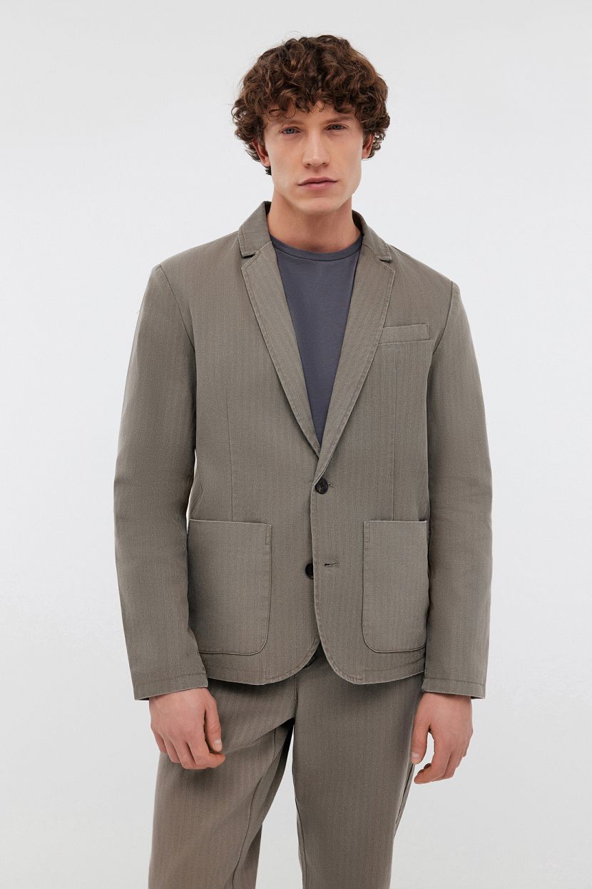 Однобортный классический пиджак из хлопка (арт. BAON B6224001), размер M, цвет коричневый