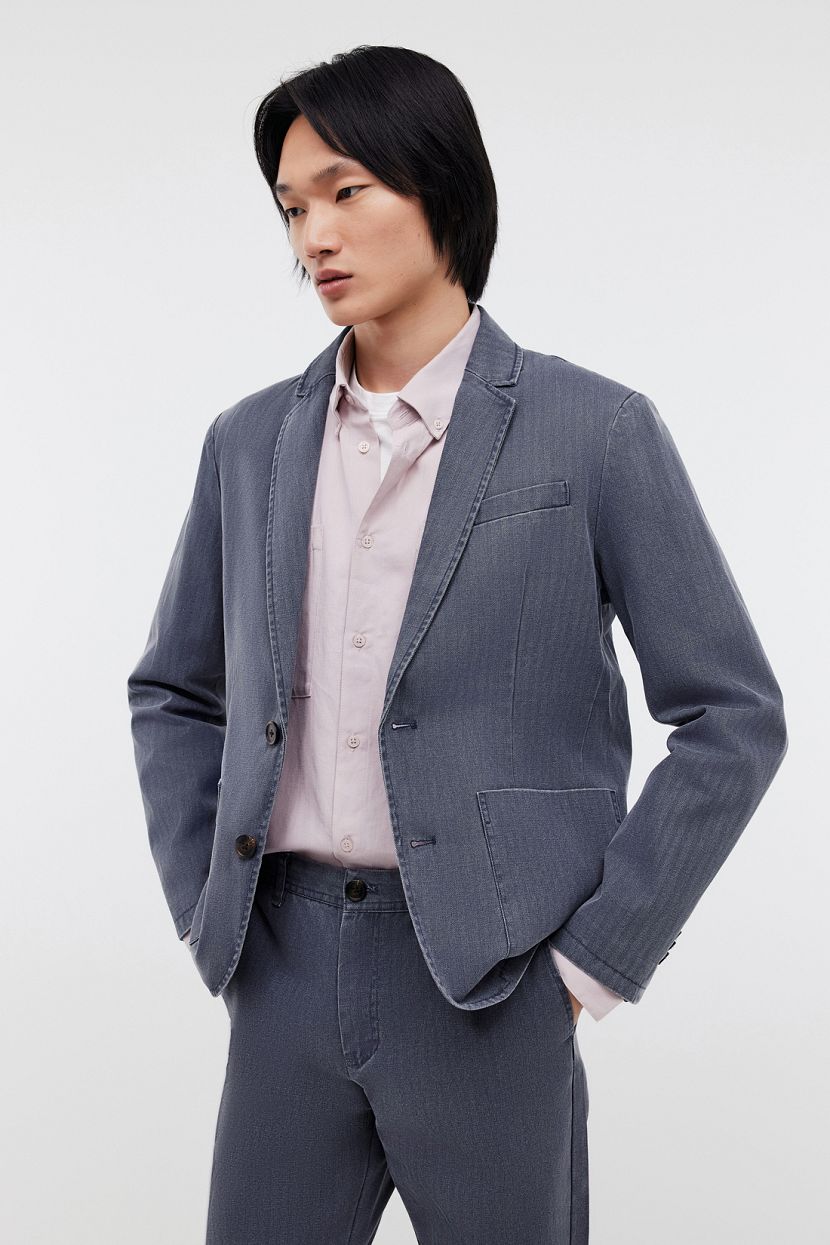 Однобортный классический пиджак из хлопка, 3XL, синий