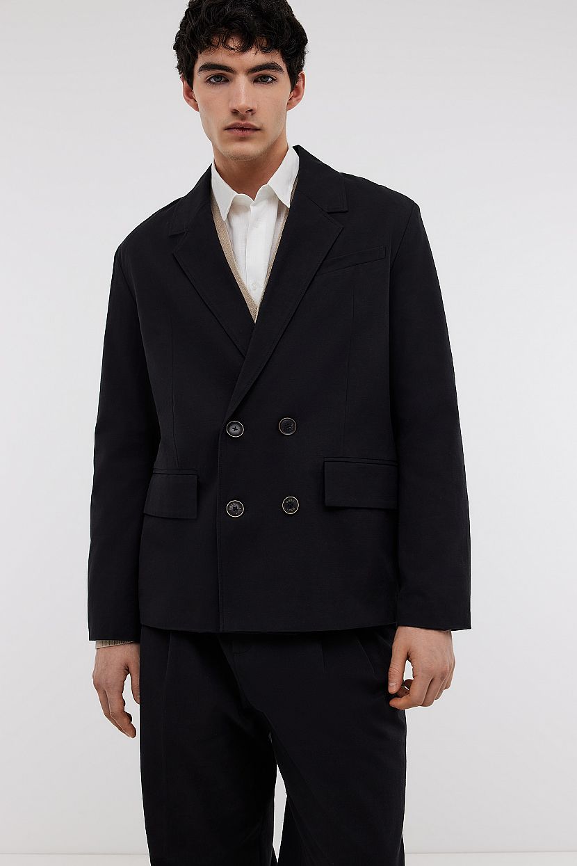 Двубортный пиджак на пуговицах с карманами (арт. BAON B6224002), размер S, цвет черный