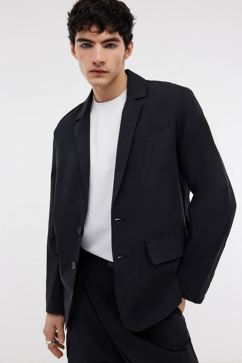 Однобортный пиджак с подкладкой на пуговицах, черный