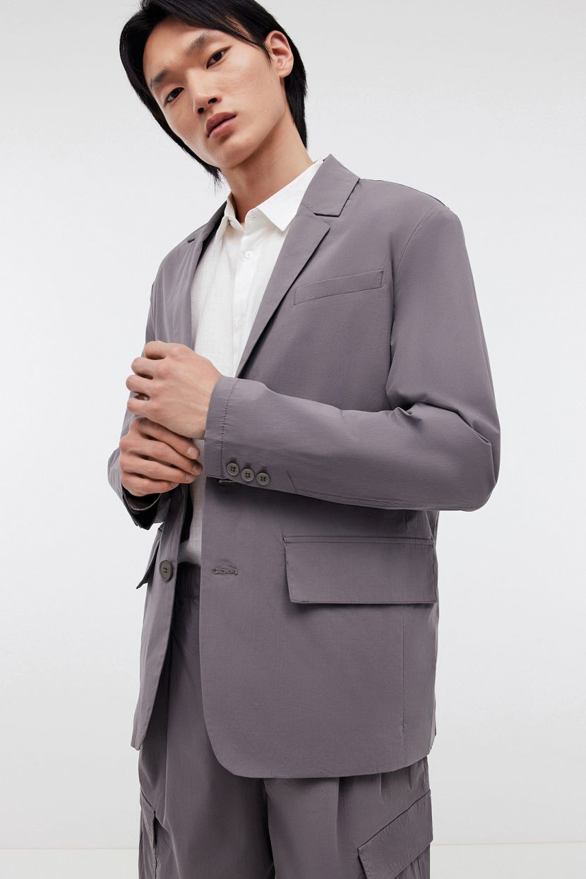 Однобортный пиджак с подкладкой на пуговицах, 3XL, серый