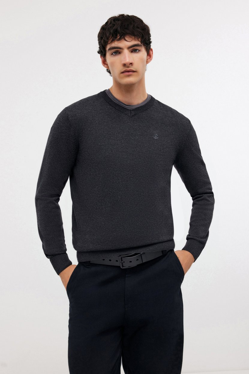 Базовый пуловер с хлопком 4XL серый 3999₽