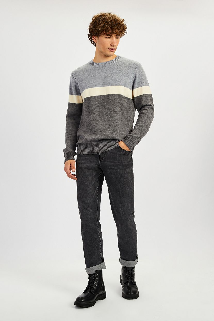 Джемпер, XXL, серый свитер джемпер с длинным рукавом мягкий зимний пуловер в полоску с пэчворком и узором вязаный свитер вязаный свитер