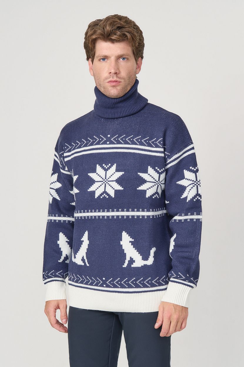 Жаккардовый шерстяной свитер, 3XL, синий
