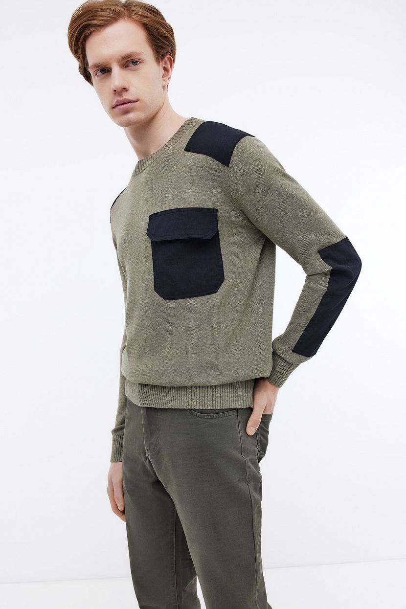 Джемпер прямого силуэта из хлопкового трикотажа зеленый 1919₽