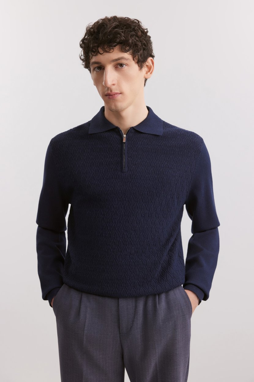 Джемпер из смесовой пряжи на молнии 3XL синий 3599₽