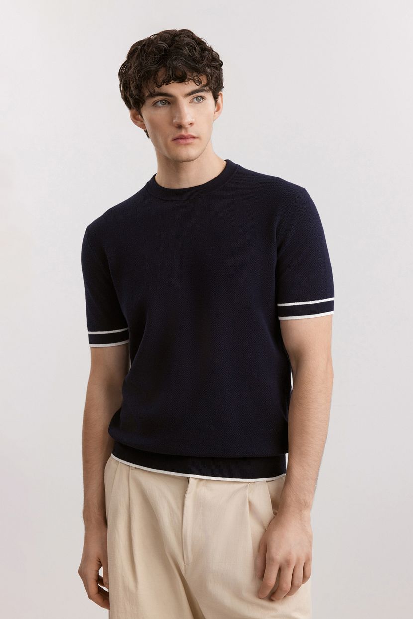 Джемпер из смесовой пряжи с короткими рукавами синий 3490₽