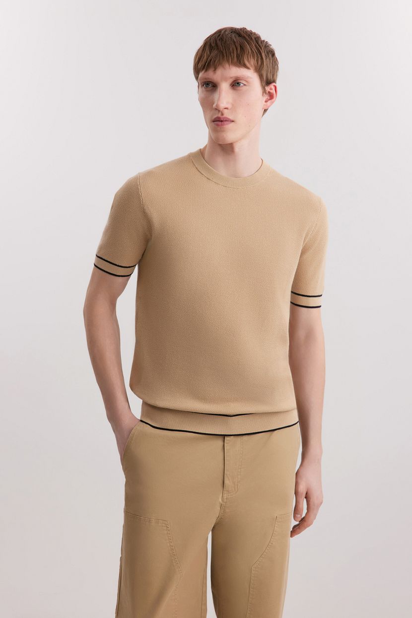 Джемпер из смесовой пряжи с короткими рукавами бежевый 3490₽