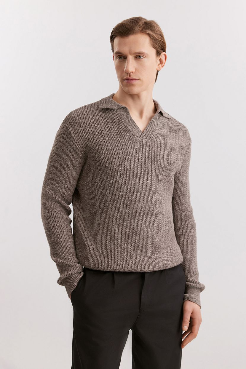 Джемпер-поло из 100 хлопковой пряжи 3XL бежевый 3299₽