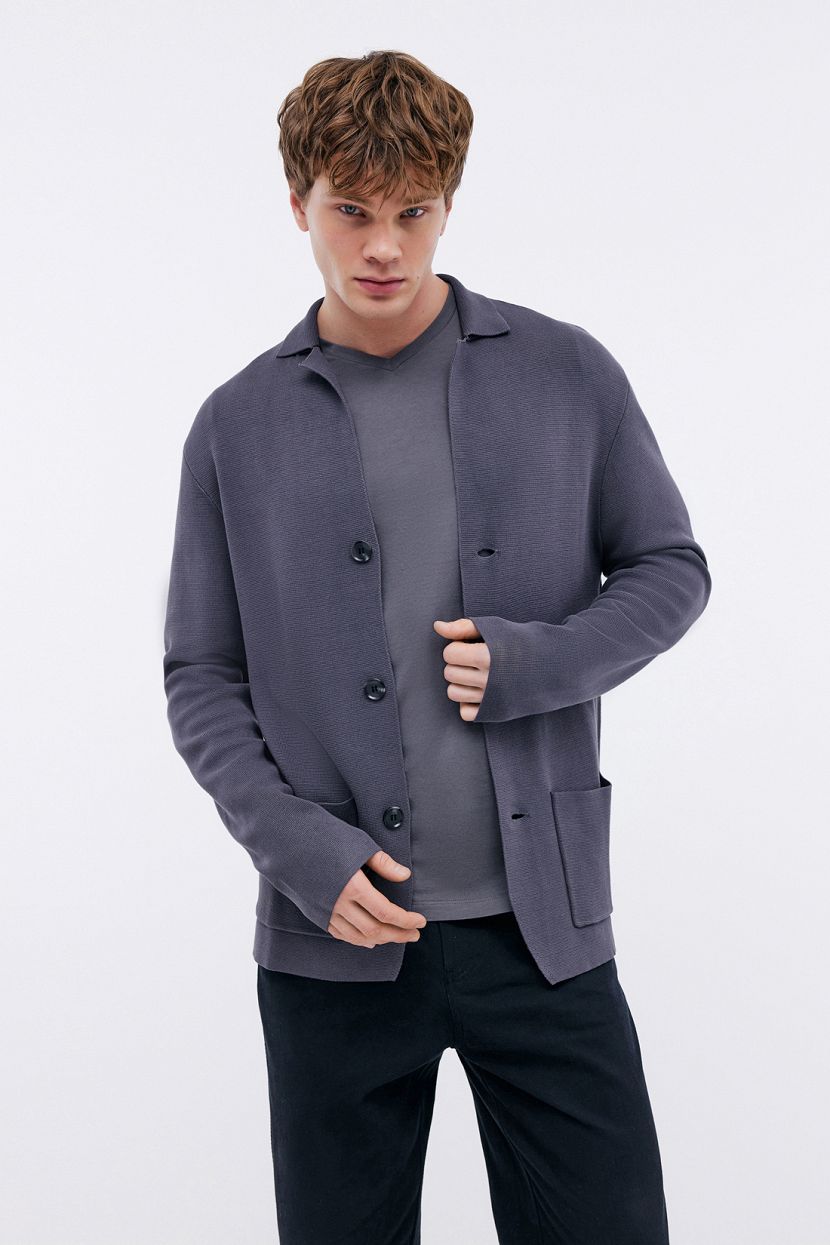 Кардиган в пиджачном дизайне, 3XL, серый