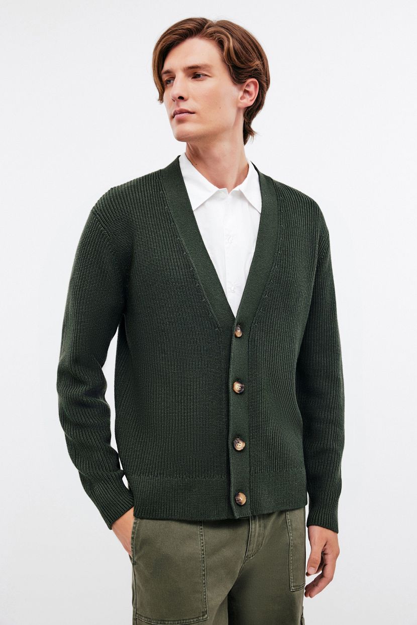 Кардиган из смесовой пряжи на пуговицах 3XL зеленый 5999₽