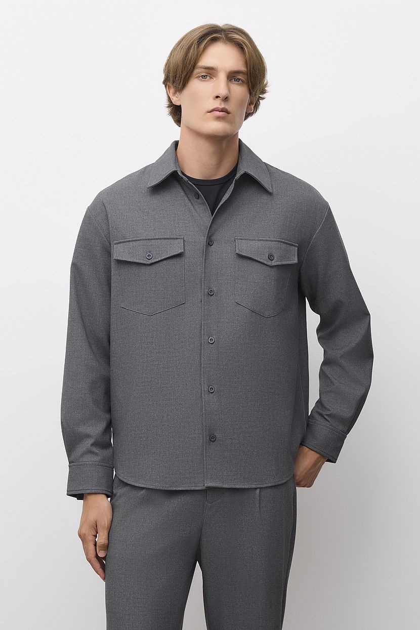 Рубашка из смесовой ткани, 3XL, серый
