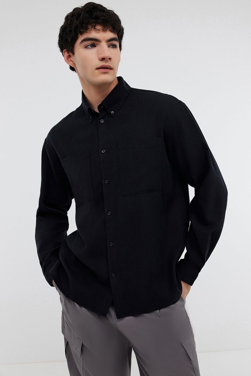 Рубашка  (арт. BAON B6624012), размер XXL, цвет черный