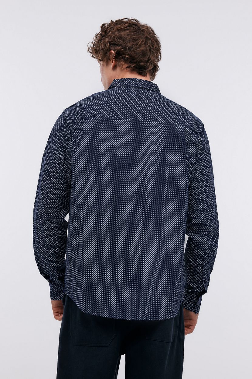Рубашка из хлопка с длинным рукавом (арт. BAON B6624014), размер M, цвет синий Рубашка из хлопка с длинным рукавом (арт. BAON B6624014) - фото 3