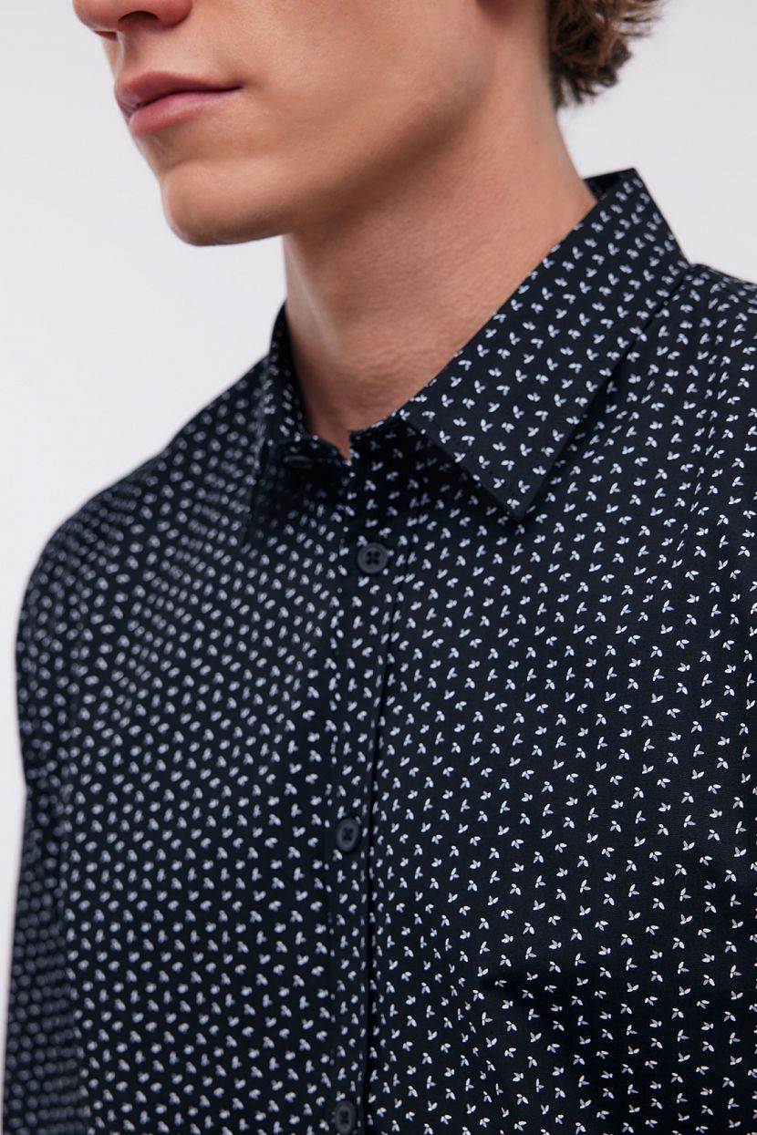 Рубашка из хлопка с мелким принтом (арт. BAON B6624016), размер 3XL, цвет черный Рубашка из хлопка с мелким принтом (арт. BAON B6624016) - фото 5