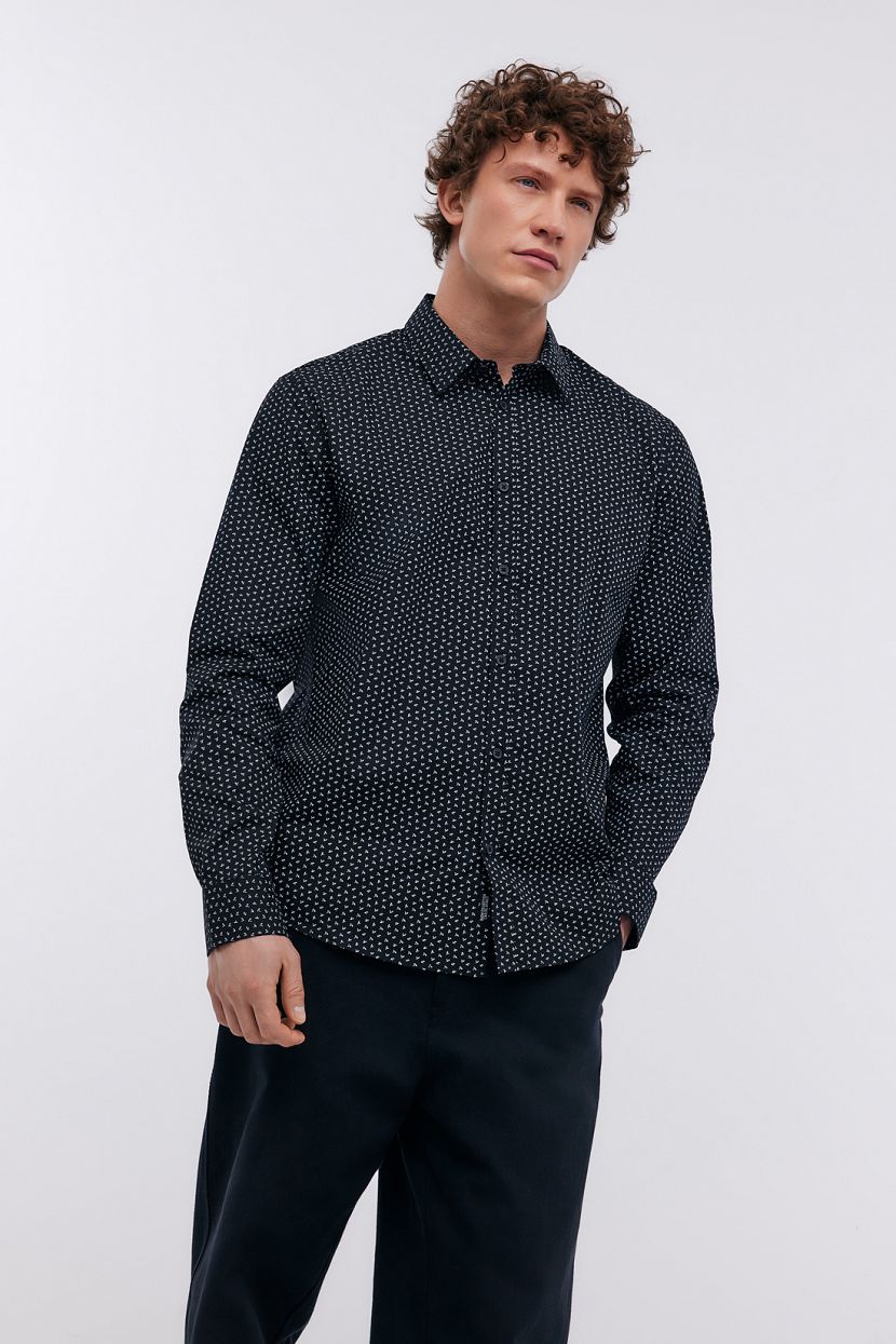 Рубашка из хлопка с мелким принтом (арт. BAON B6624016), размер 3XL, цвет черный Рубашка из хлопка с мелким принтом (арт. BAON B6624016) - фото 1