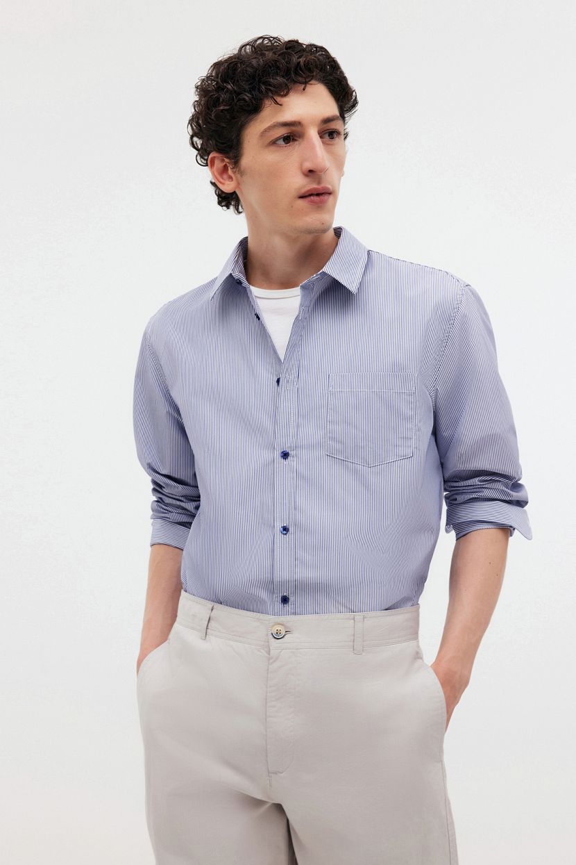 Хлопковая рубашка в полоску L синий 3299₽
