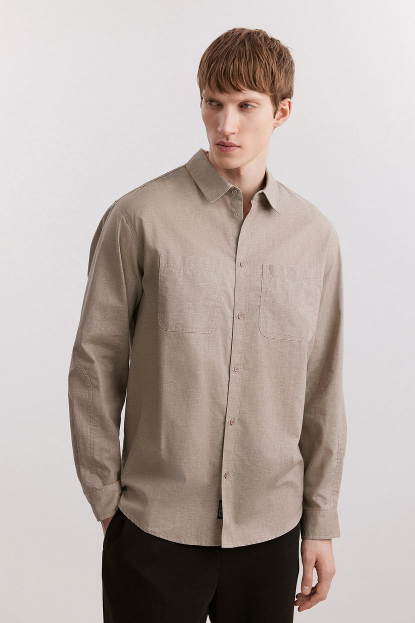 Рубашка из хлопка и льна, 3XL, бежевый