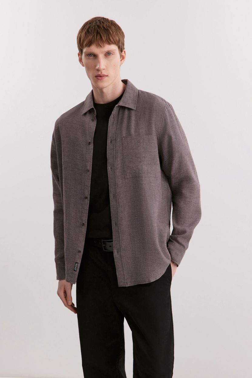 Рубашка из льна, 3XL, GREY-BISON CHECKED