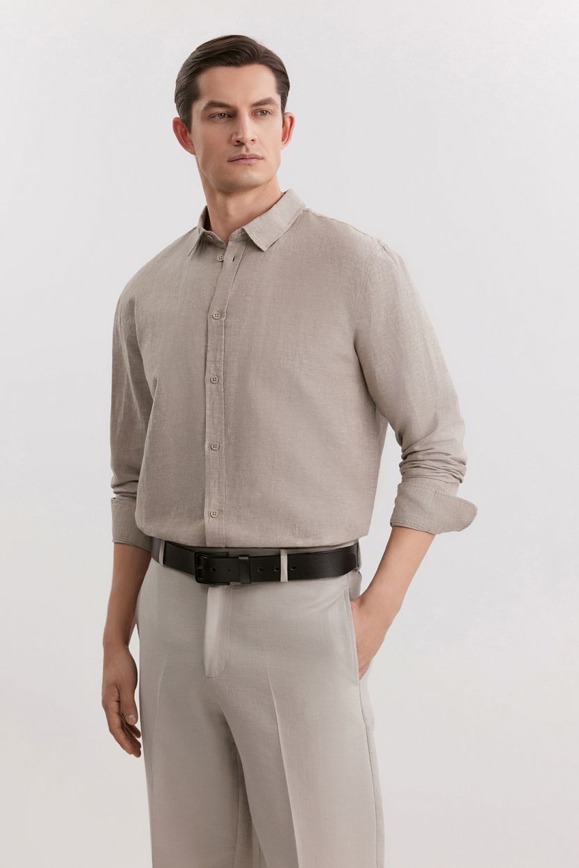 Рубашка из льна и хлопка, 3XL, бежевый