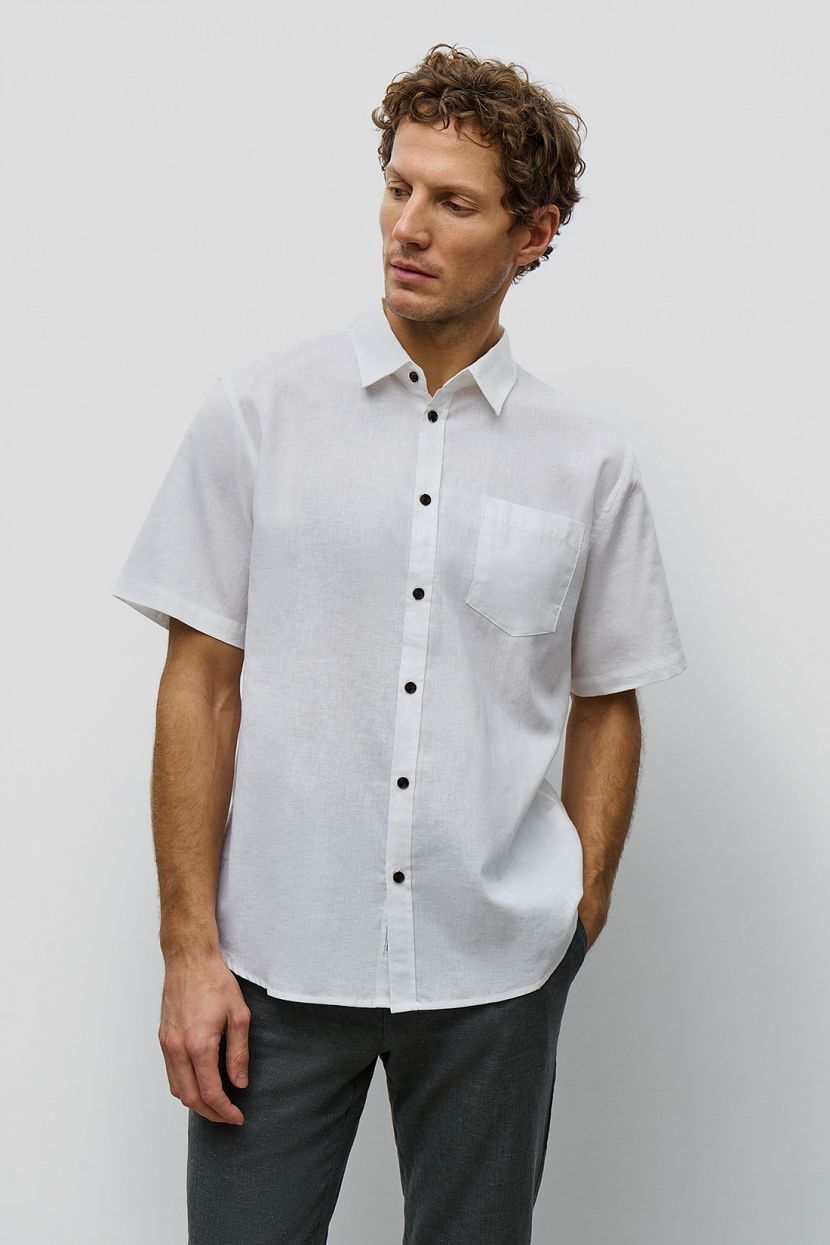 Рубашка из смесового льна (арт. baon B681202), размер L, цвет белый