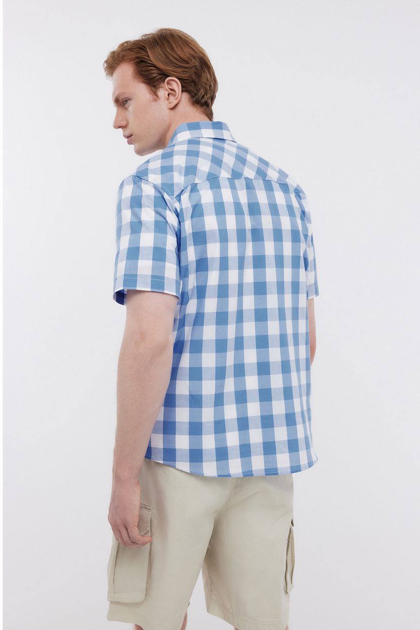 Рубашка из хлопка с коротким рукавом в клетку  (арт. BAON B6824002), размер S, цвет agate checked Рубашка из хлопка с коротким рукавом в клетку  (арт. BAON B6824002) - фото 3