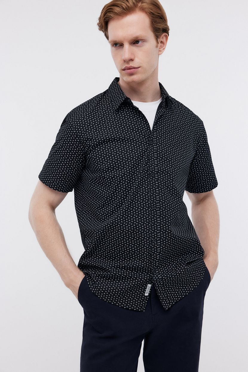 Рубашка из хлопка с принтом  (арт. BAON B6824004), размер XXL, цвет черный