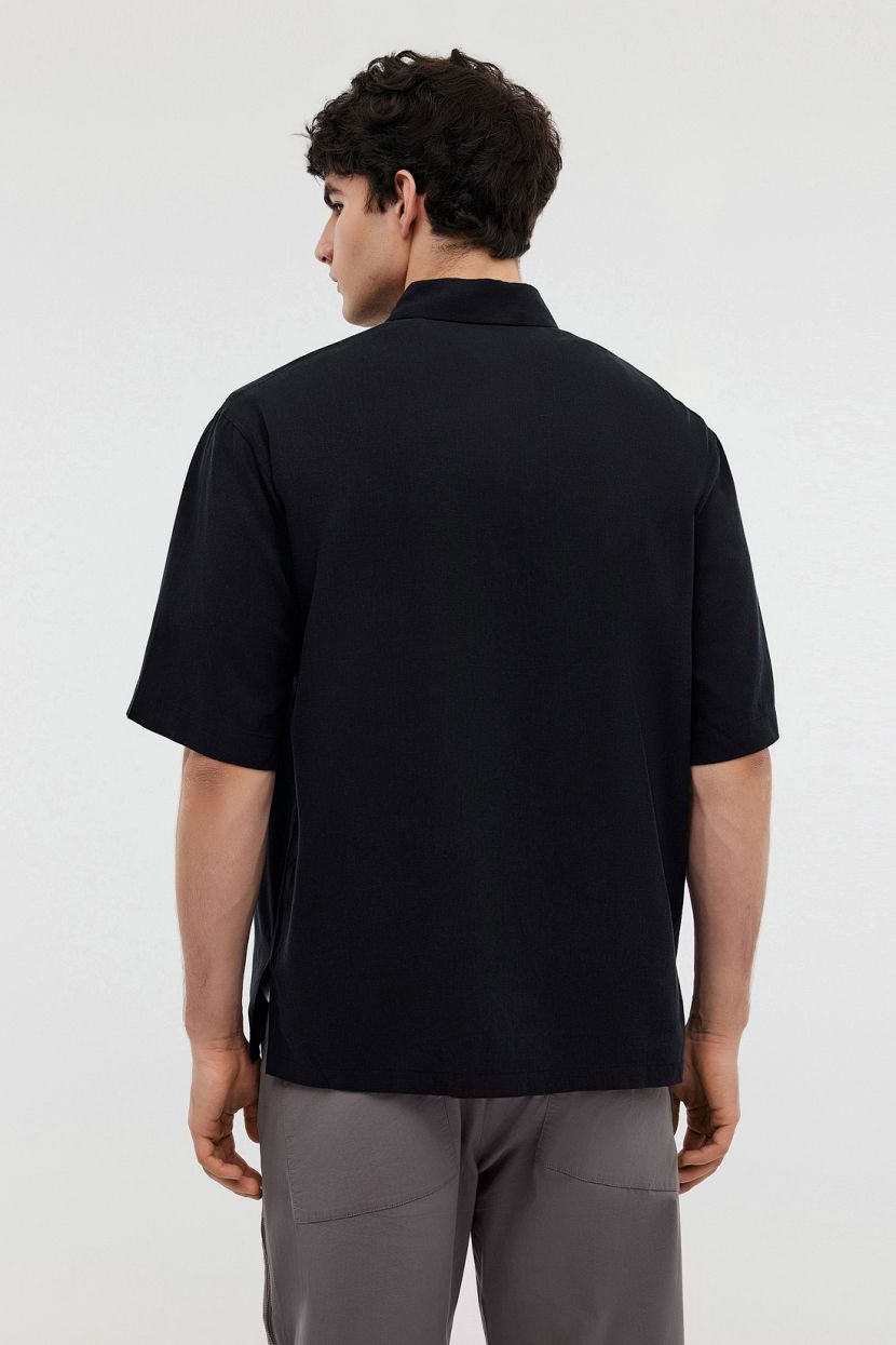 Рубашка из льна и вискозы с коротким рукавом (арт. BAON B6824007), размер XXL, цвет черный Рубашка из льна и вискозы с коротким рукавом (арт. BAON B6824007) - фото 3