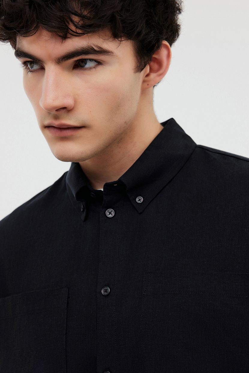 Рубашка из льна и вискозы с коротким рукавом (арт. BAON B6824007), размер XXL, цвет черный Рубашка из льна и вискозы с коротким рукавом (арт. BAON B6824007) - фото 4