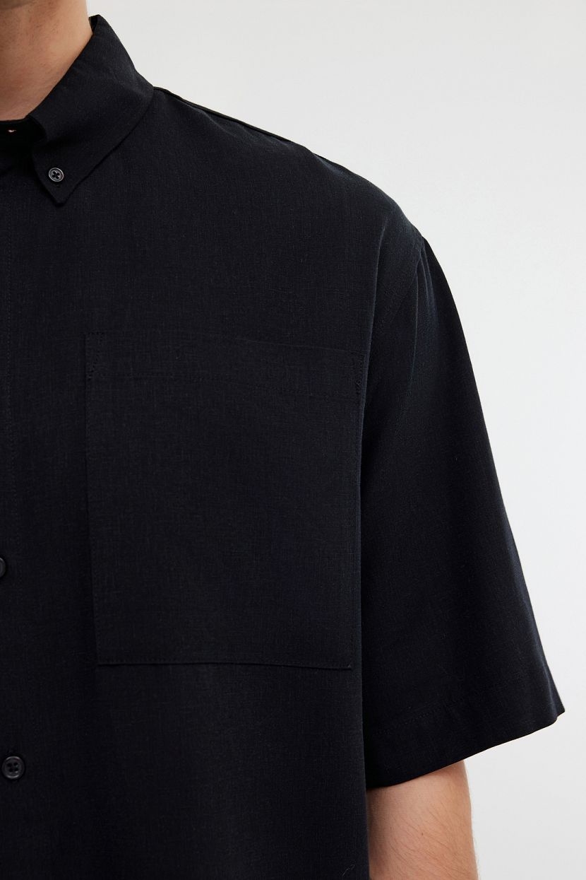 Рубашка из льна и вискозы с коротким рукавом (арт. BAON B6824007), размер XXL, цвет черный Рубашка из льна и вискозы с коротким рукавом (арт. BAON B6824007) - фото 5
