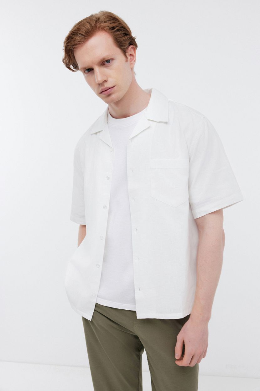 Рубашка прямого кроя из льна и хлопка, M, белый