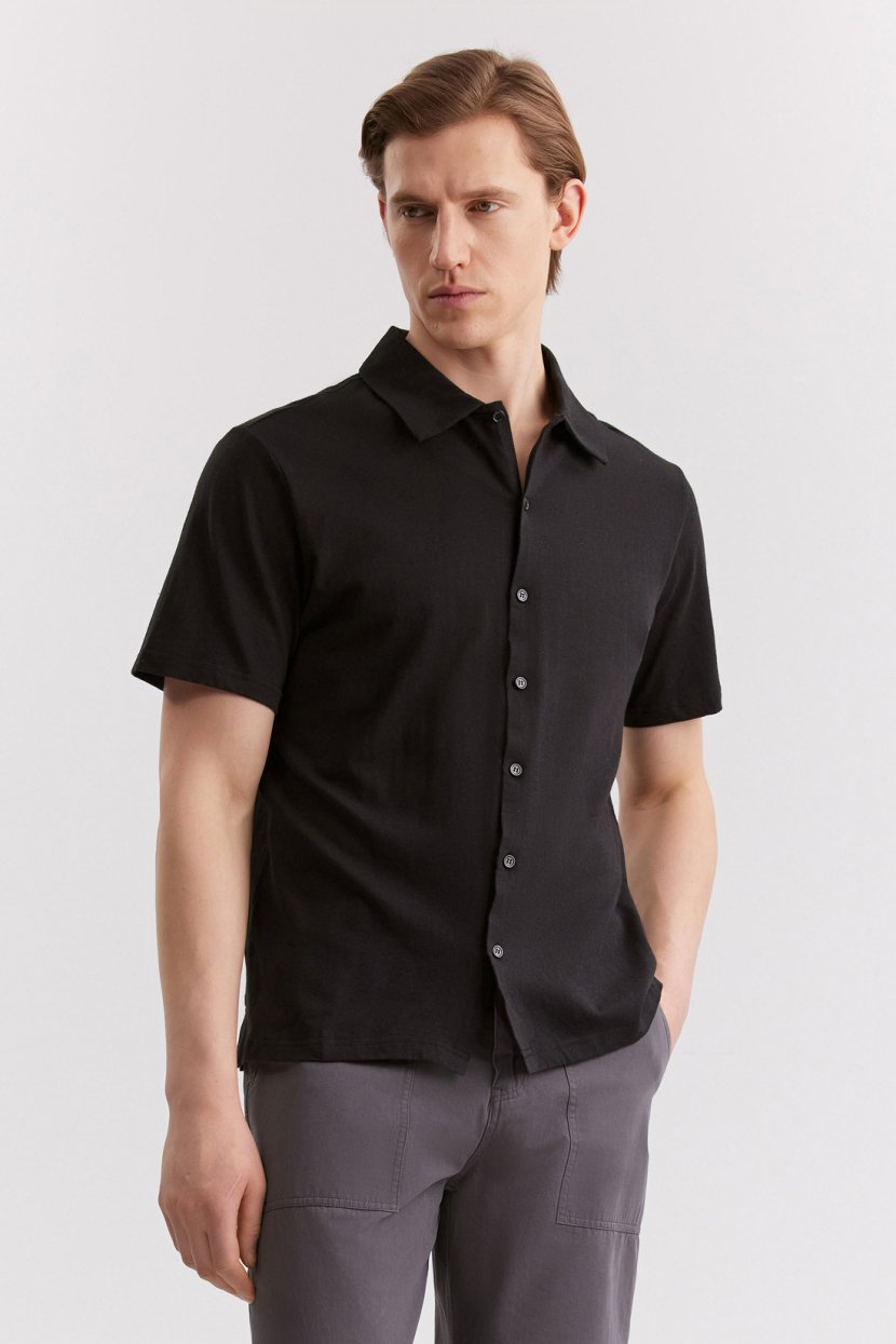 Рубашка из хлопка и льна, S, черный
