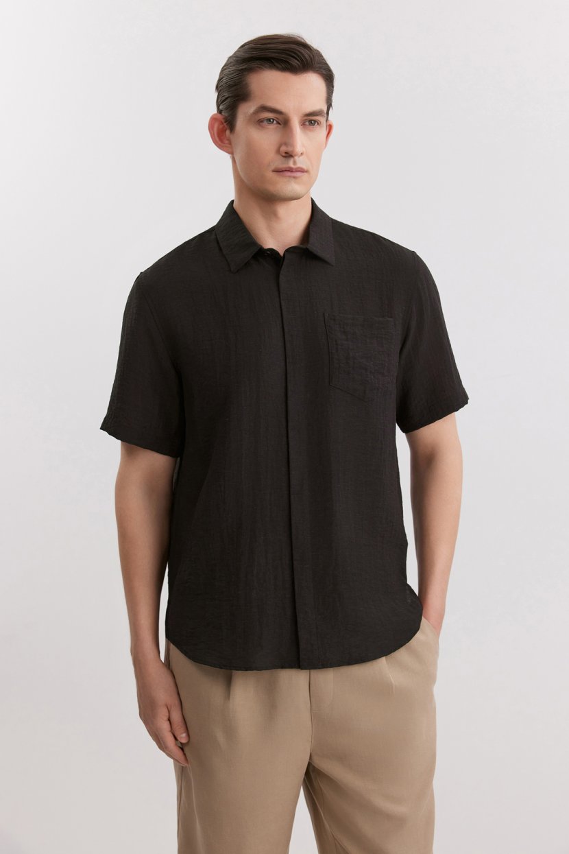 Рубашка из смесовой вискозной ткани, L, черный